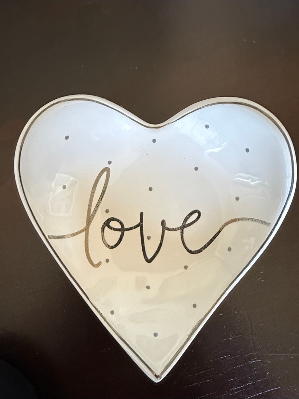 Mud Pie White Heart Trinket Dish with 'love' Script
